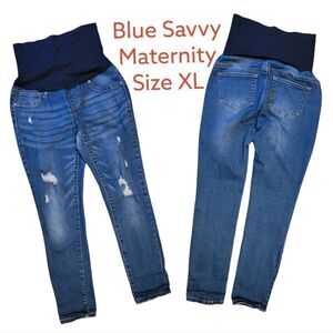 Blue Savvy Maternity full belly panel ripped Maternity skinny jean.